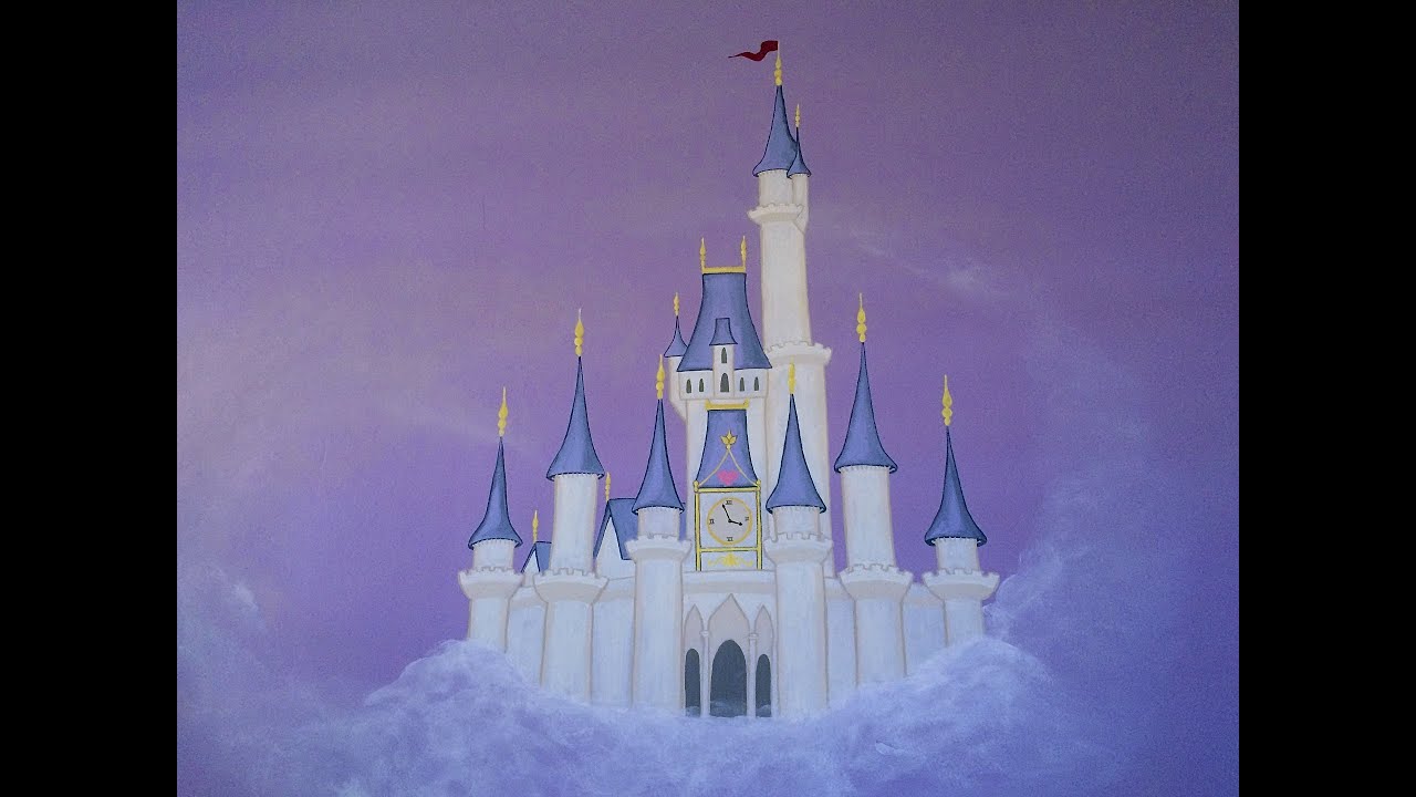 CASTLE MURAL PERFECT FOR A BABY GIRL'S NURSERY: Plus how to paint clouds with a sponge!