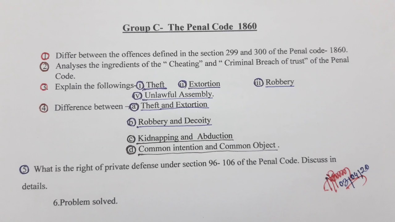 Penal Code -1860 || Suggestion ||  Bar Council written exam-2020