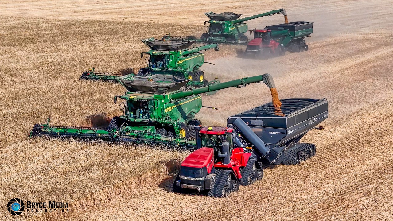 Ernte 2025 in Kanada mit 3x John Deere X9 -1000 Mähdrescher & 2x Case IH Quadtrac 580 Soundvideo T1