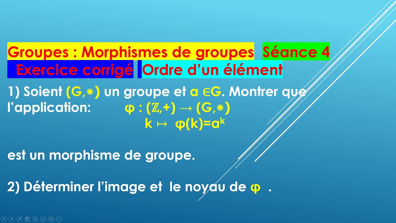 Exercice corrigé sur les morphismes de groupes on en déduit  la définition de ordre d'un élément.