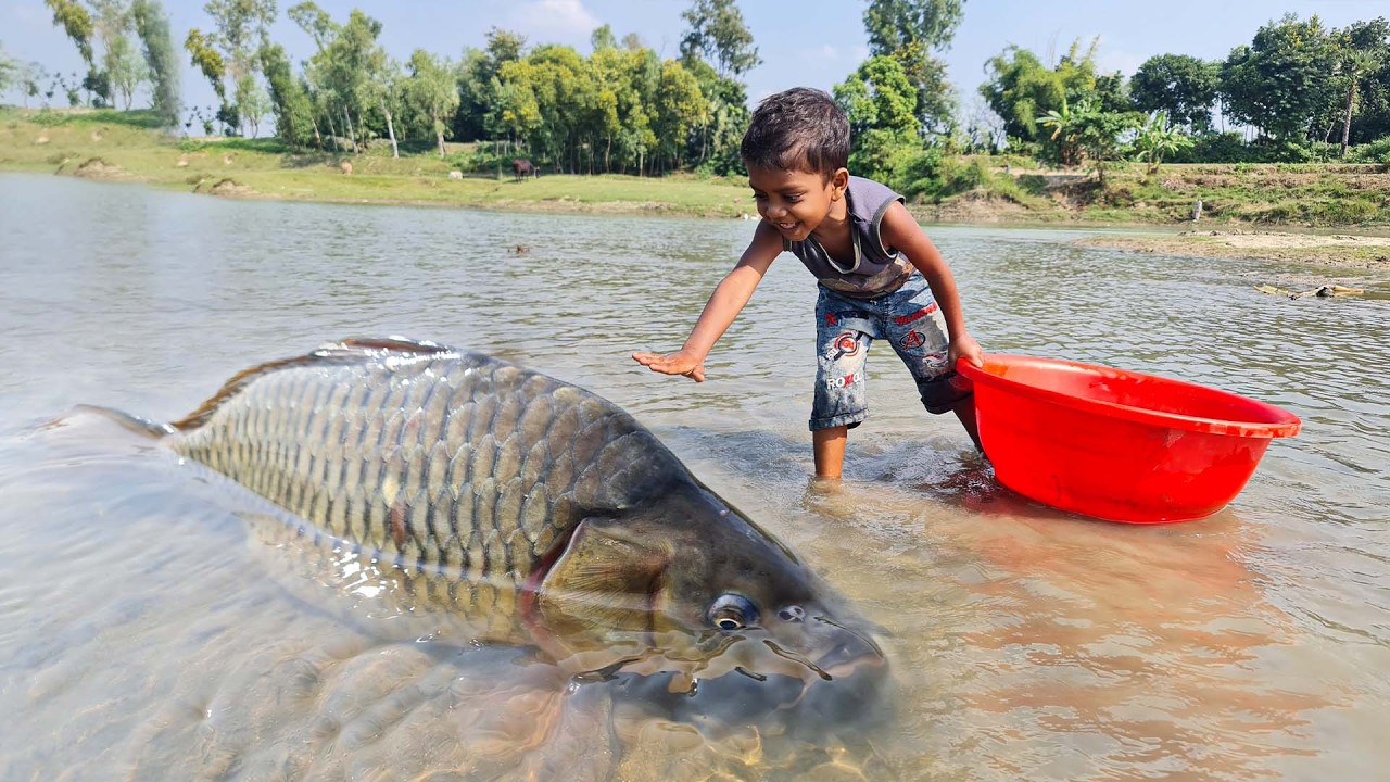 Amazing Traditional Boy Fish Catching by Hand in Water | Incredible Hand Fishing Skills