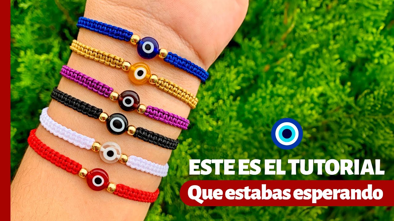 🧶PULSERAS de hilo (Macram&eacute;) FACILES con OJO TURCO 🧿(Pulseras de MACRAME&nbsp;paso&nbsp;a&nbsp;paso)