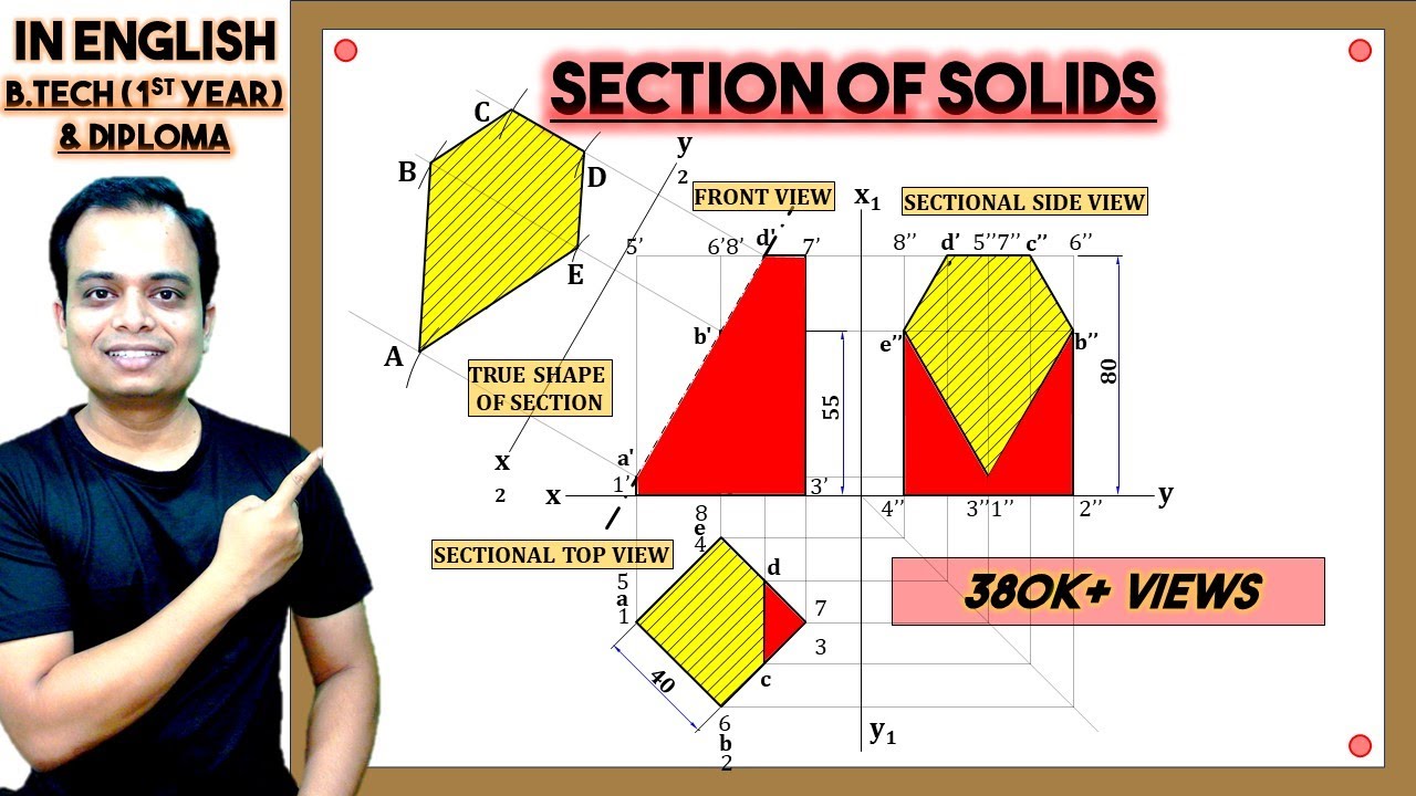 1. How to draw the Front View, Sectional Top view and true shape of section of square prism
