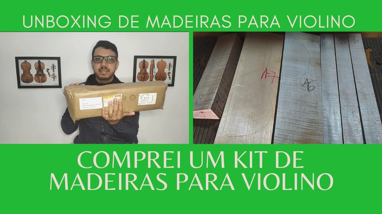 unboxing de um kit de madeiras para violino