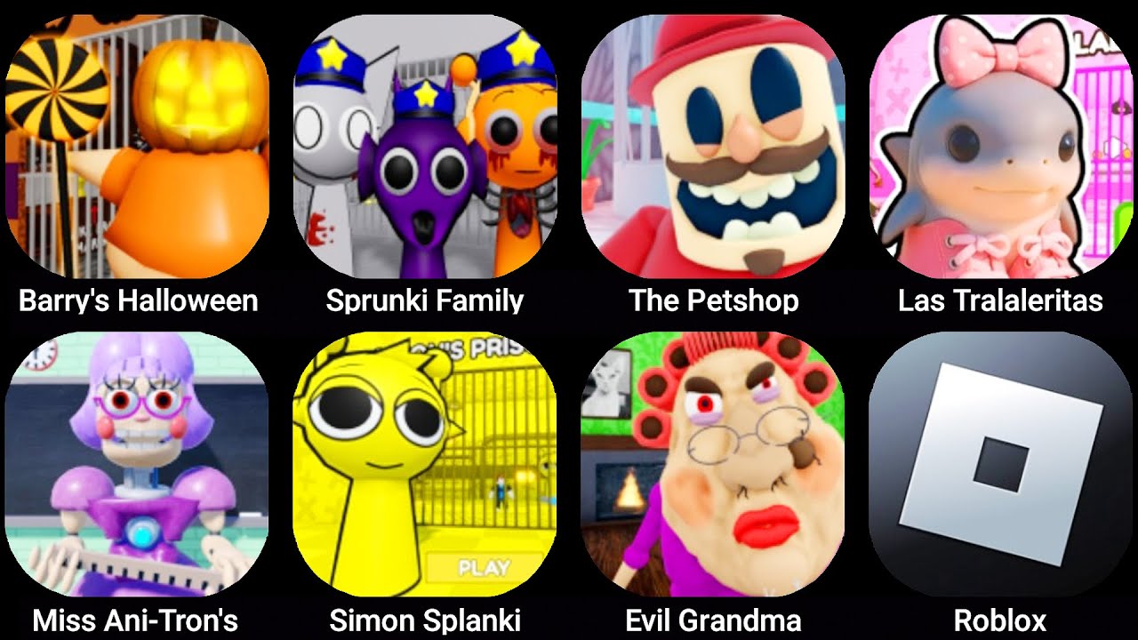 MISS ANI-TRON'S, ROBLOX, SIMON SPLANKI, EVIL GRANDMA, SPRUNKI FAMILY, THE PETSHOP, LAS TRALALERITAS