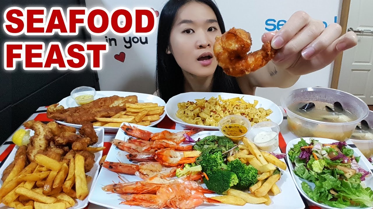 SEAFOOD FEAST! Fish N' Chips, Fried Seafood Platter, Mac N' Cheese, Mussels | Mukbang Eating Show