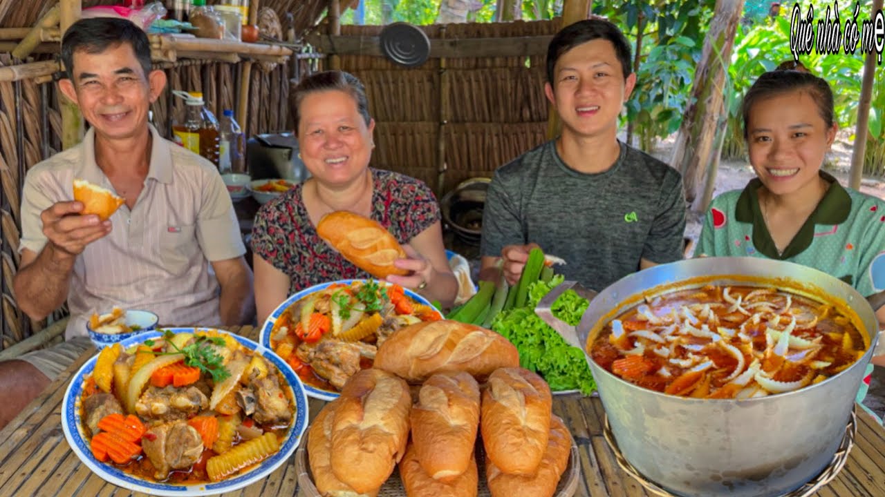 Sườn Heo Nấu Cá Mòi Chấm Bánh Mì | Bữa Ăn Gia Đình Miền Tây || pork ribs cooked with sardines