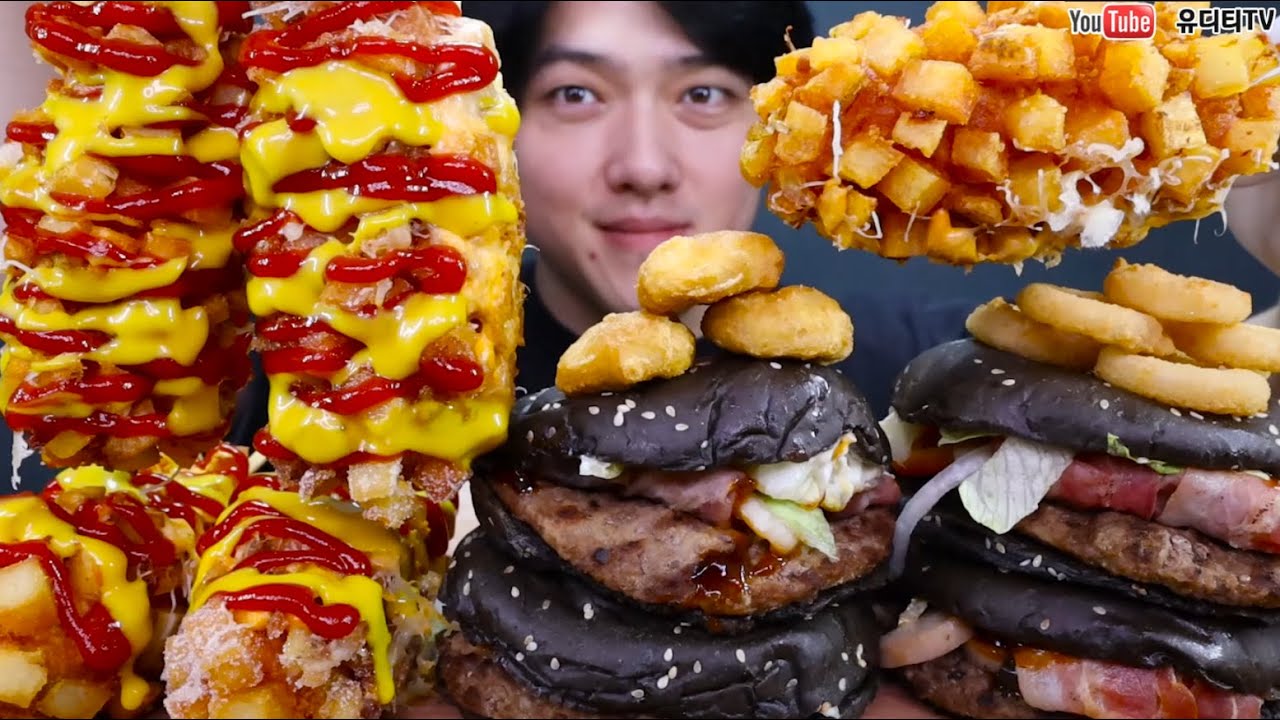 ASMR BURGERKING NEW GUINNESS BURGER & MONSTER DOUBLE CHEESE HOTDOGS 버거킹 기네스와퍼 & 명량핫도그 몬스타 따블 핫도그 먹방