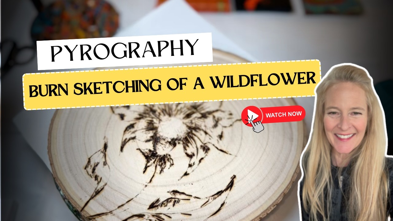 PYROGRAPHY Burn Sketching of a Wildflower on 12 Inch Wood Round Freehand