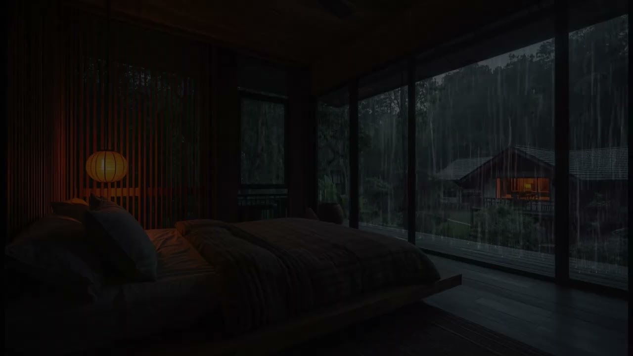 Rainfall in a Dark Bedroom (No Ads) | Dark Room Rain for Deep Sleep
