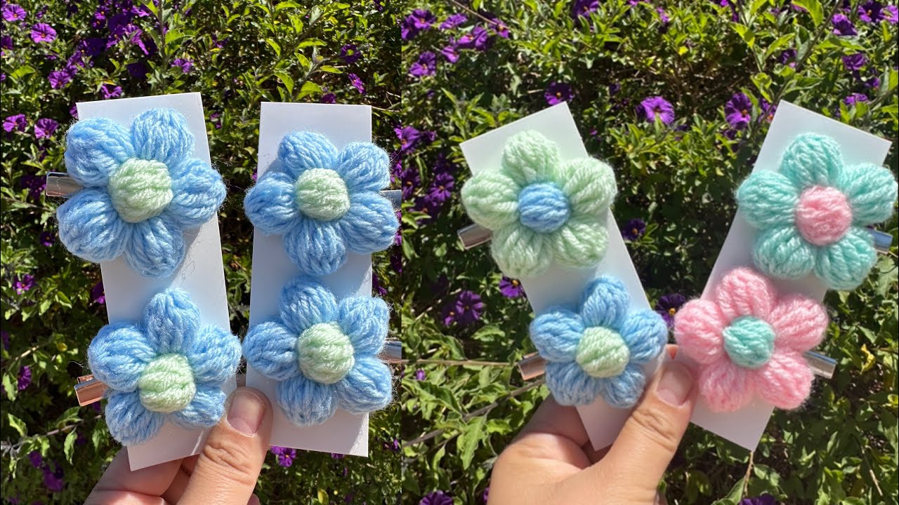 Flower Puff Hair Clips Crochet Tutorial | How to crochet a flower puff hairclip for beginners