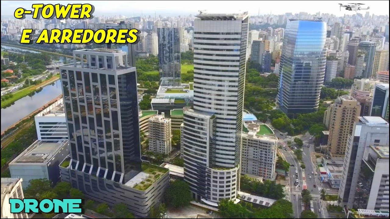 Drone voa na Vila Olímpia (e-Tower e edifícios nas redondezas) - zona sul de São Paulo
