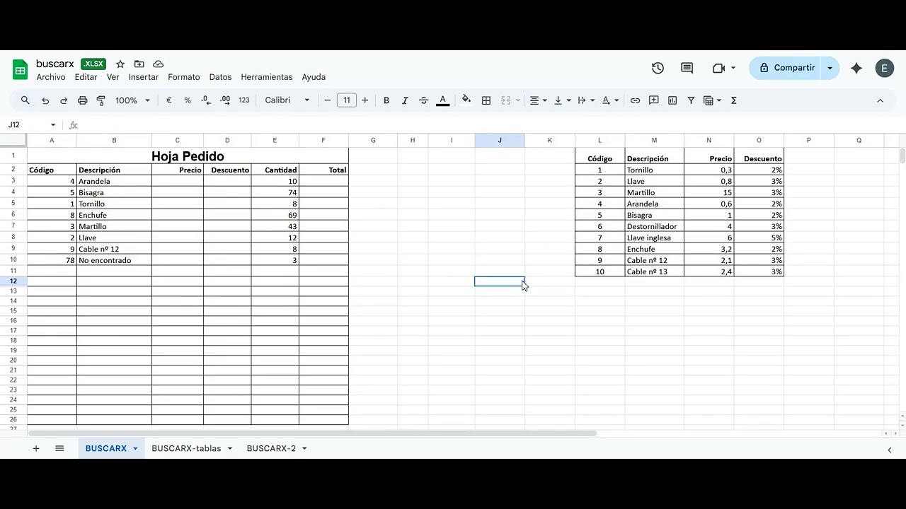 Funci&oacute;n BUSCARX en Google Sheets.