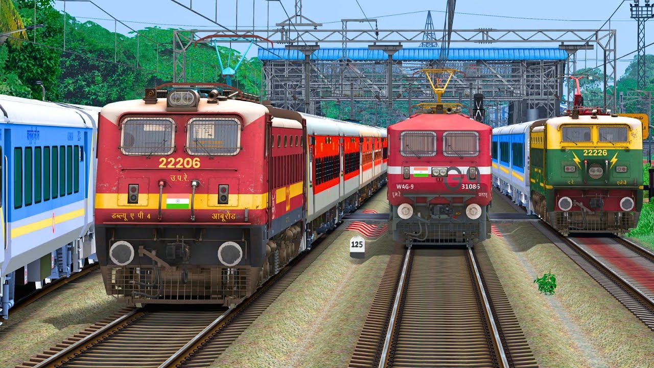 FOUR TRAINS OVERTAKE SHATABDI EXP TRAIN | BUMPY RAILROAD | Train Simulator | Railwork | NTG GAMING