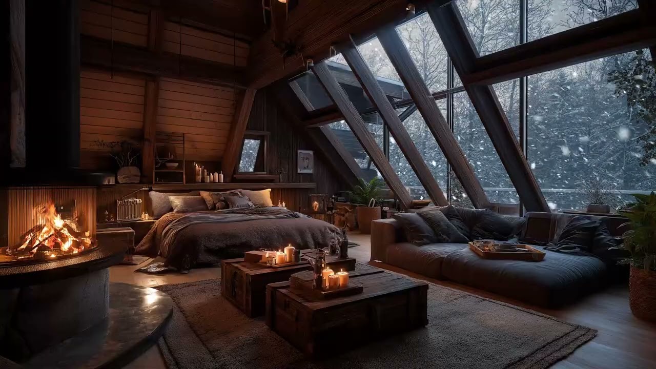 Winter Cabin Silence 🔥 Warm Fireplace Sounds for Comfort & Relaxation