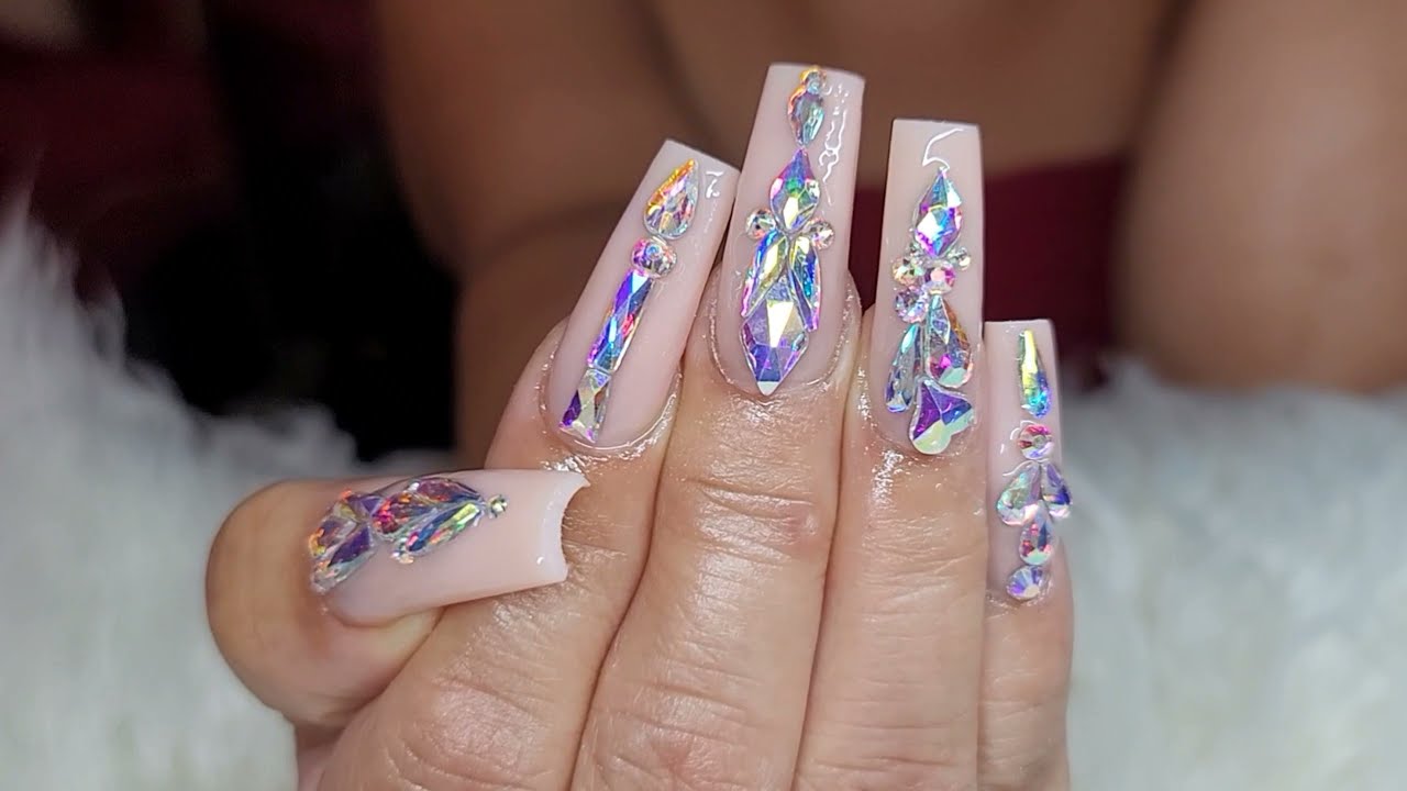 Retoque de 4 semanas /Como pegar Cristales Swarovski /Uñas a prueba de todo!