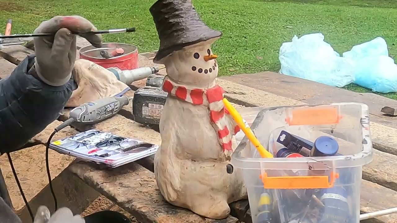 Hand-Carved Oak Wood Snowman | Unique Wooden Sculpture