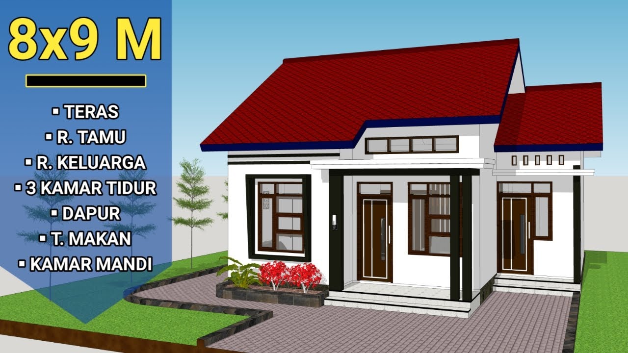 Rumah Sederhana 8x9 Meter Cocok Di Pedesaan || 3 Kamar Tidur