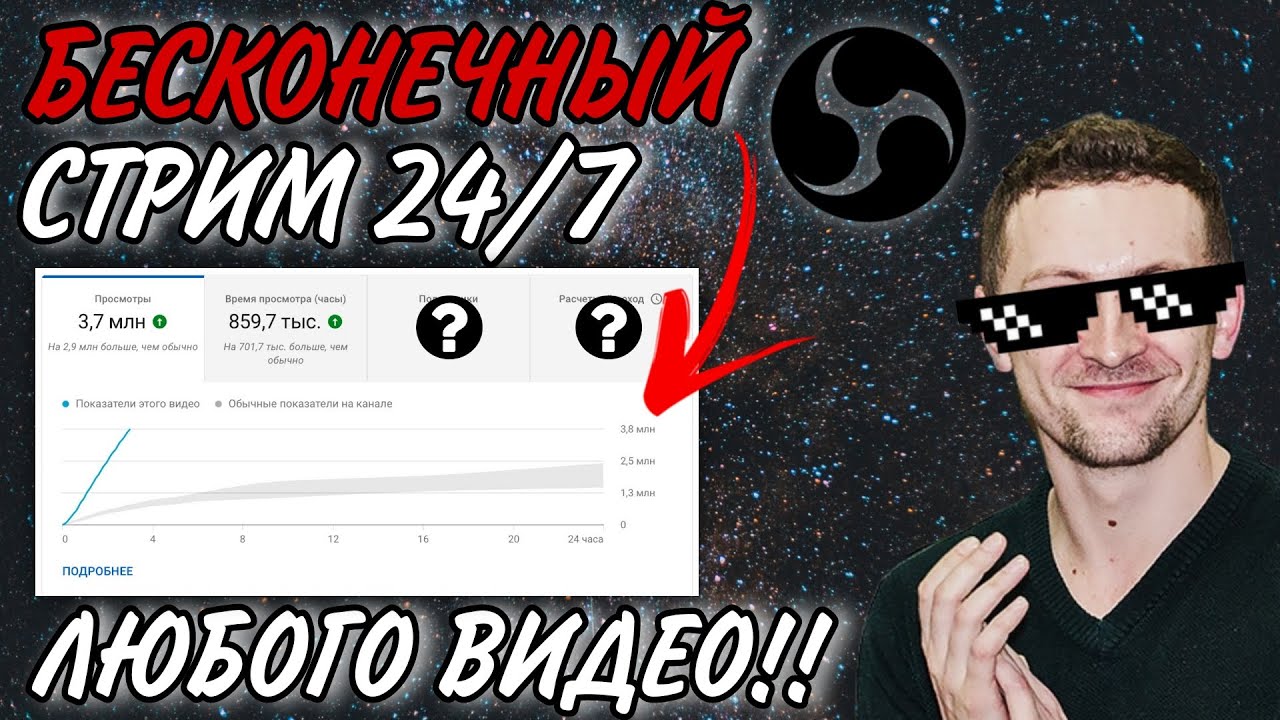Как сделать БЕСКОНЕЧНЫЙ стрим в YOUTUBE и SHORTS. Стрим 24/7 #стрим #obs #рекомендации #рек