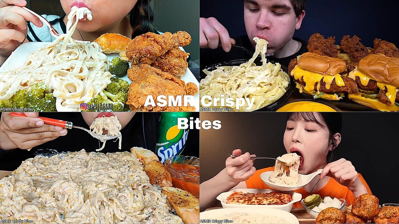 ASMR CREAMY Spaghetti+ Fried Chicken Compilation  | No Talking | Mukbang | Eating Sounds|Only Bits 