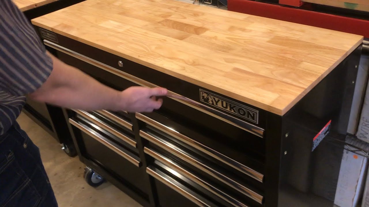 (REVIEW) yukon 46&rdquo; 9-drawer mobile storage cabinet with solid wood top (harbor freight)
