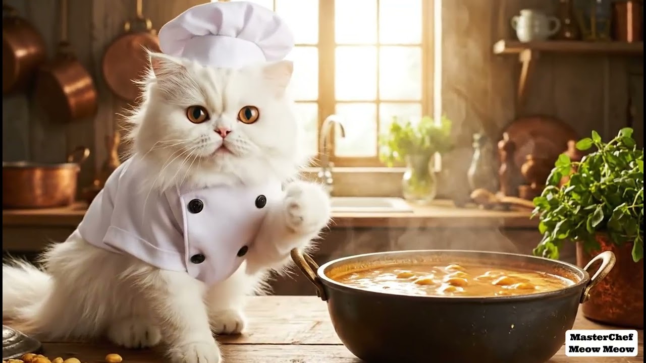 Persian Chef Cat Cooking Thai Massaman Curry – Cinematic 6-Minute ASMR Kitchen