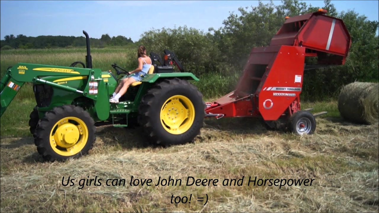 A Girl Farming with John Deere 5055e & Massey Rd Baler