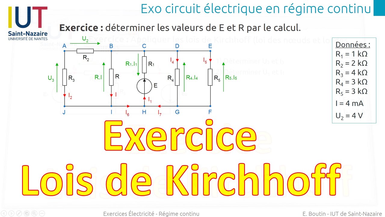 Exercice 2 : Étude d'un circuit électrique en régime continu, lois de Kirchhoff