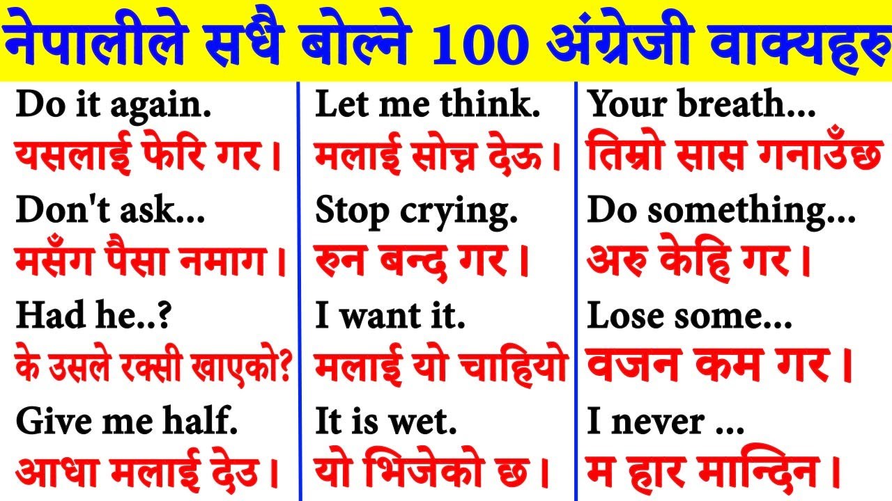 दैनिक बोलिने छोटा अङ्ग्रेजी वाक्यहरू /short basic English sentence daily spoken how to learn English
