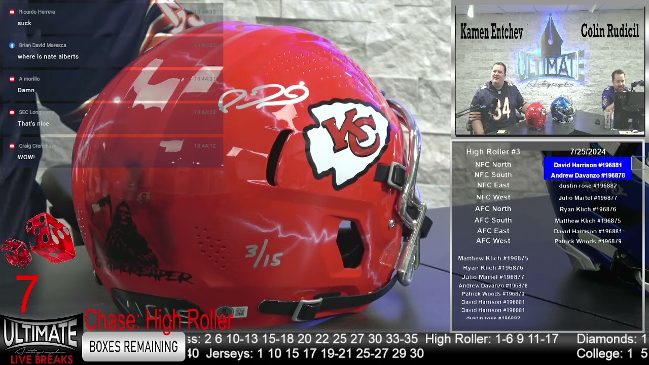 Patrick Mahomes Chiefs Vicis Helmet - 07/25/2024 6 P.M. Show Live Breaks
