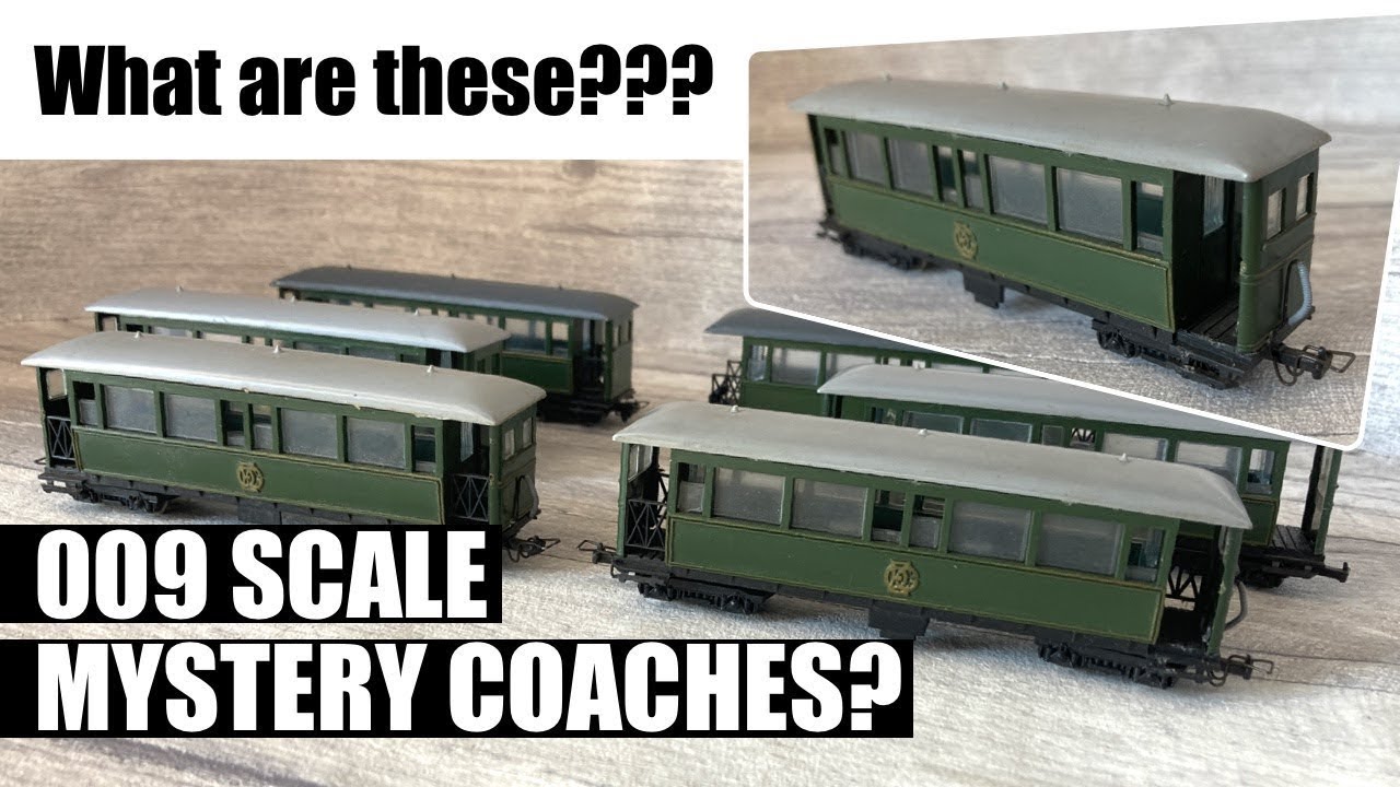 MYSTERY COACHES  Strange old vintage 009 scale green coaches