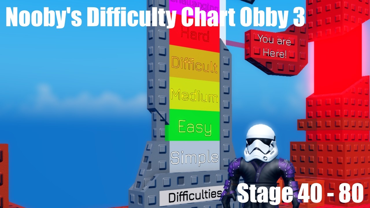 Nooby's Difficulty Chart Obby 3 Stage 40 - 80 (NO COMMENTARY)