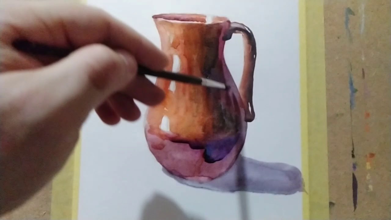 Як намалювати глечик аквареллю. Как нарисовать кувшин акварелью.