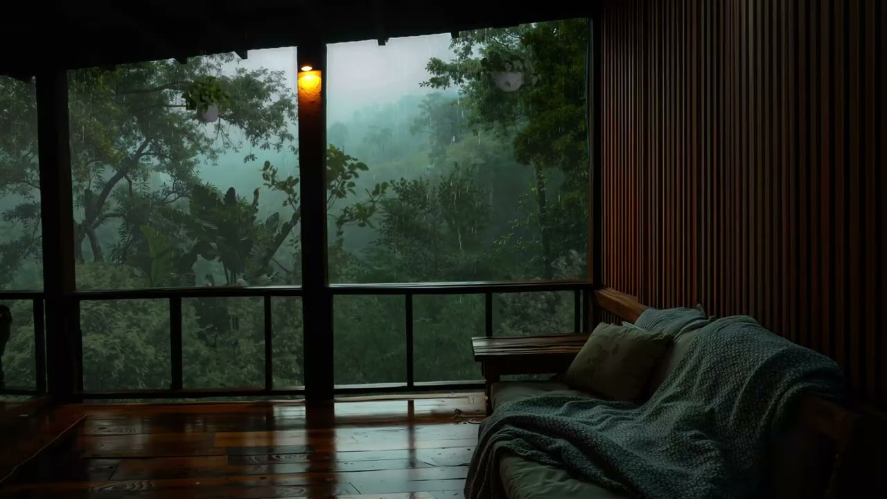 Quiet Rainy Day on a Forest Balcony | Peaceful Nature Soundscape