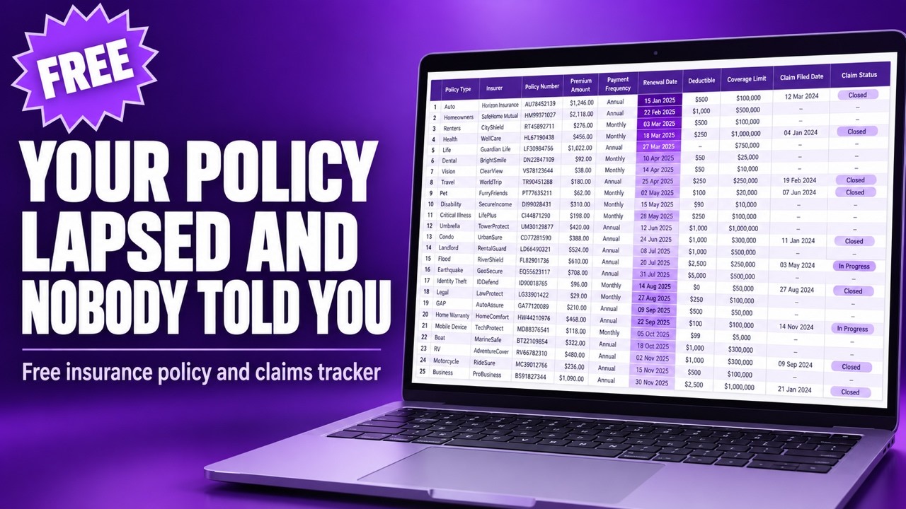 Insurance Policy & Claims Tracker &mdash; Full Walkthrough Tutorial (Excel & Google Sheets)