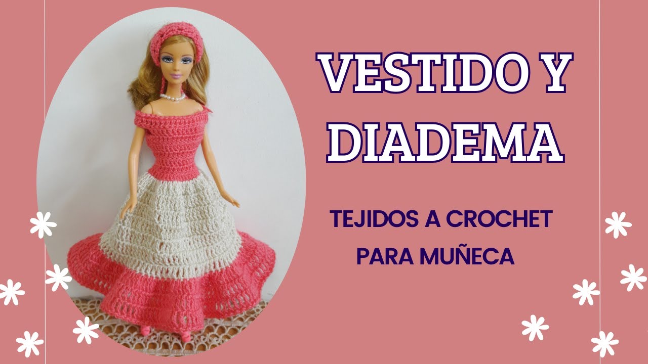 VESTIDO en Dos Colores TEJIDO a CROCHET  y  DIADEMA