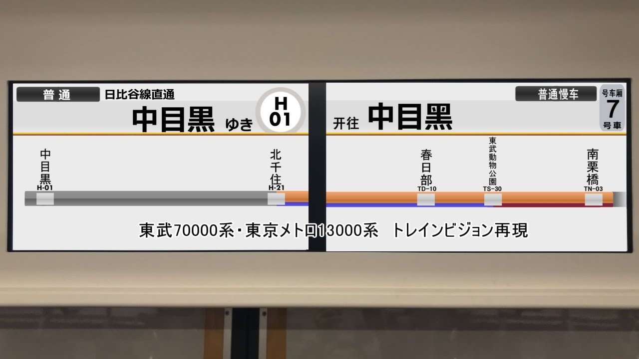 【トレインビジョン再現】東武スカイツリーライン→日比谷線　東武70000系・東京メトロ13000系