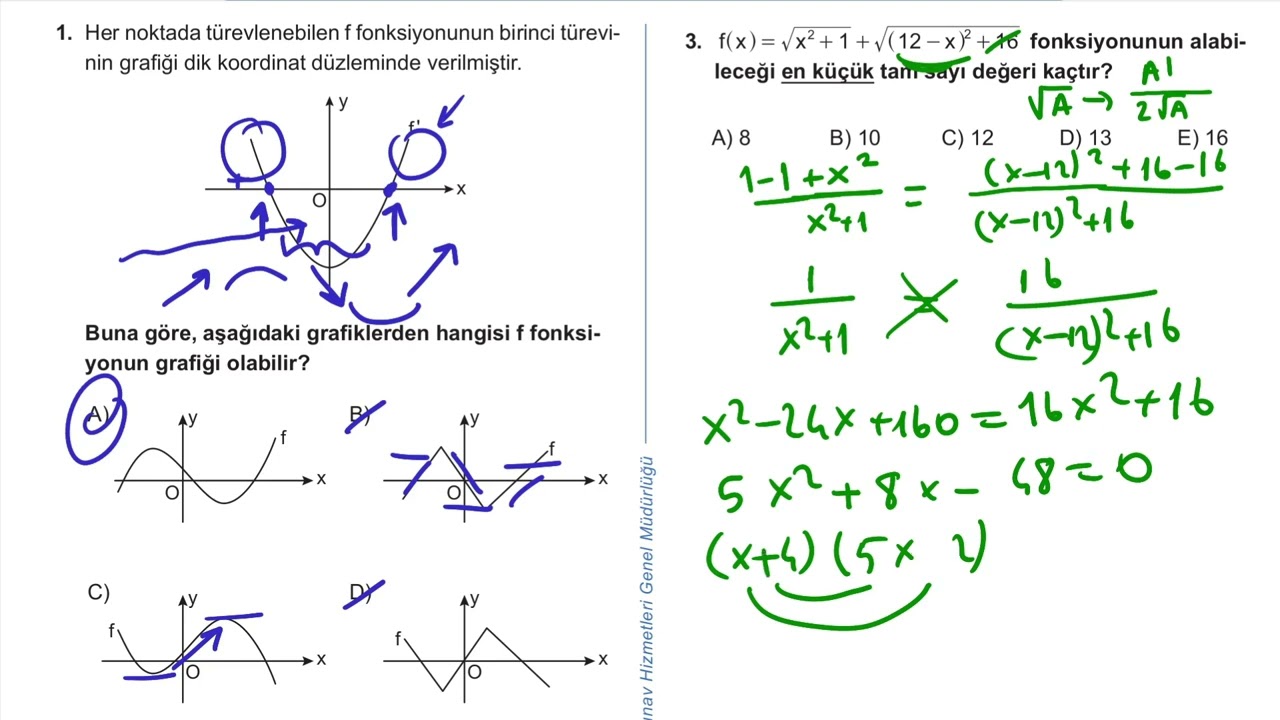 12. Sınıf Matematik Kazanım Kavrama Test 30 (Türevin Uygulamaları) Çözümler