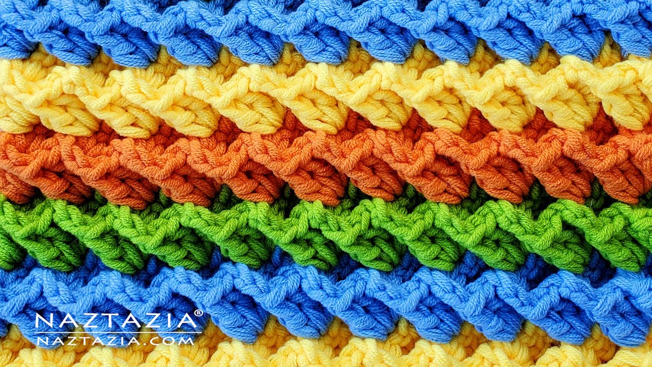 Как вязать крючком узор «Вафельный узор зигзаг» с 3D-волнами
