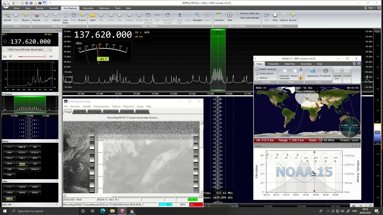 Decoding weather satellite NOAA 15 using WXtoimg software and  SDR Console