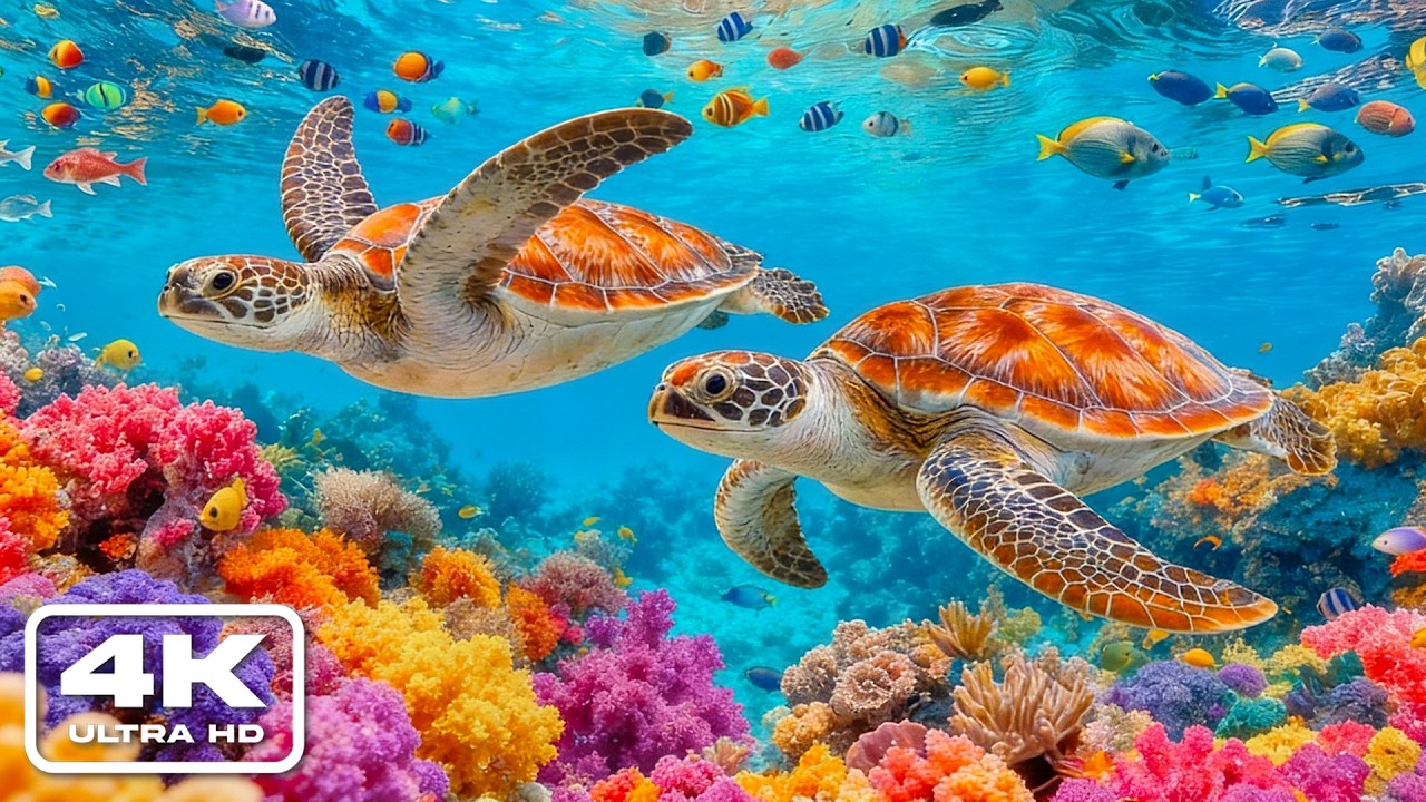 Ocean Animals in 4K – Calm Coral Reefs and Graceful Marine Life with Soothing Ambient Music