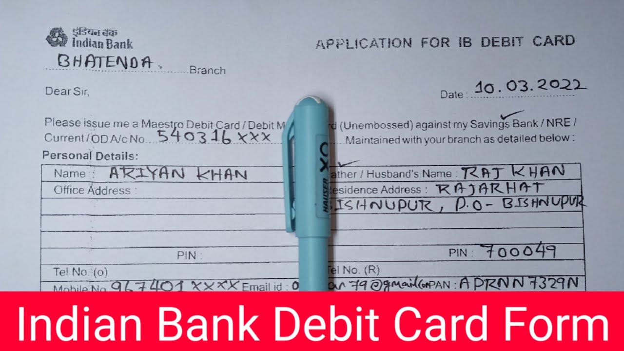 Indian Bank Debit Card Application Form Fill Up | Indian Bank ATM Card Form 2022 | Indian Bank