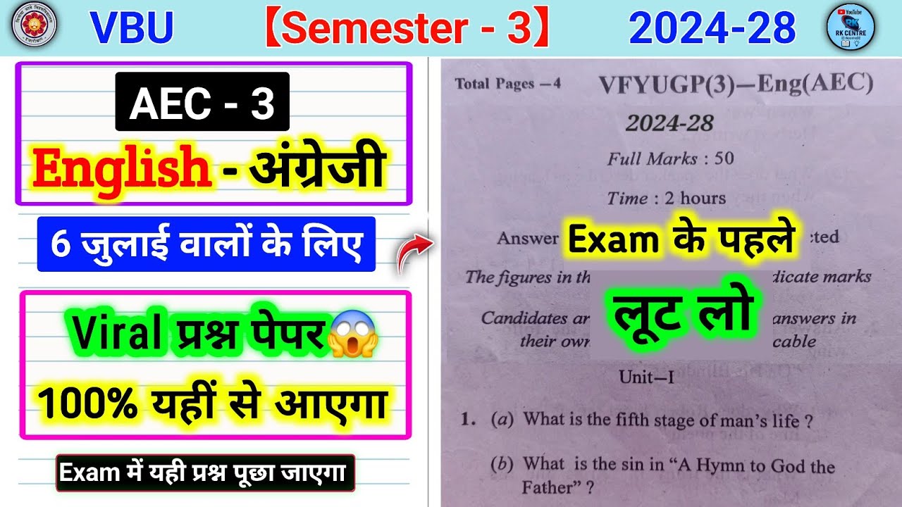 AEC 3 english semester 3 question paper। write the critical appreciation of the poem on his blindnes