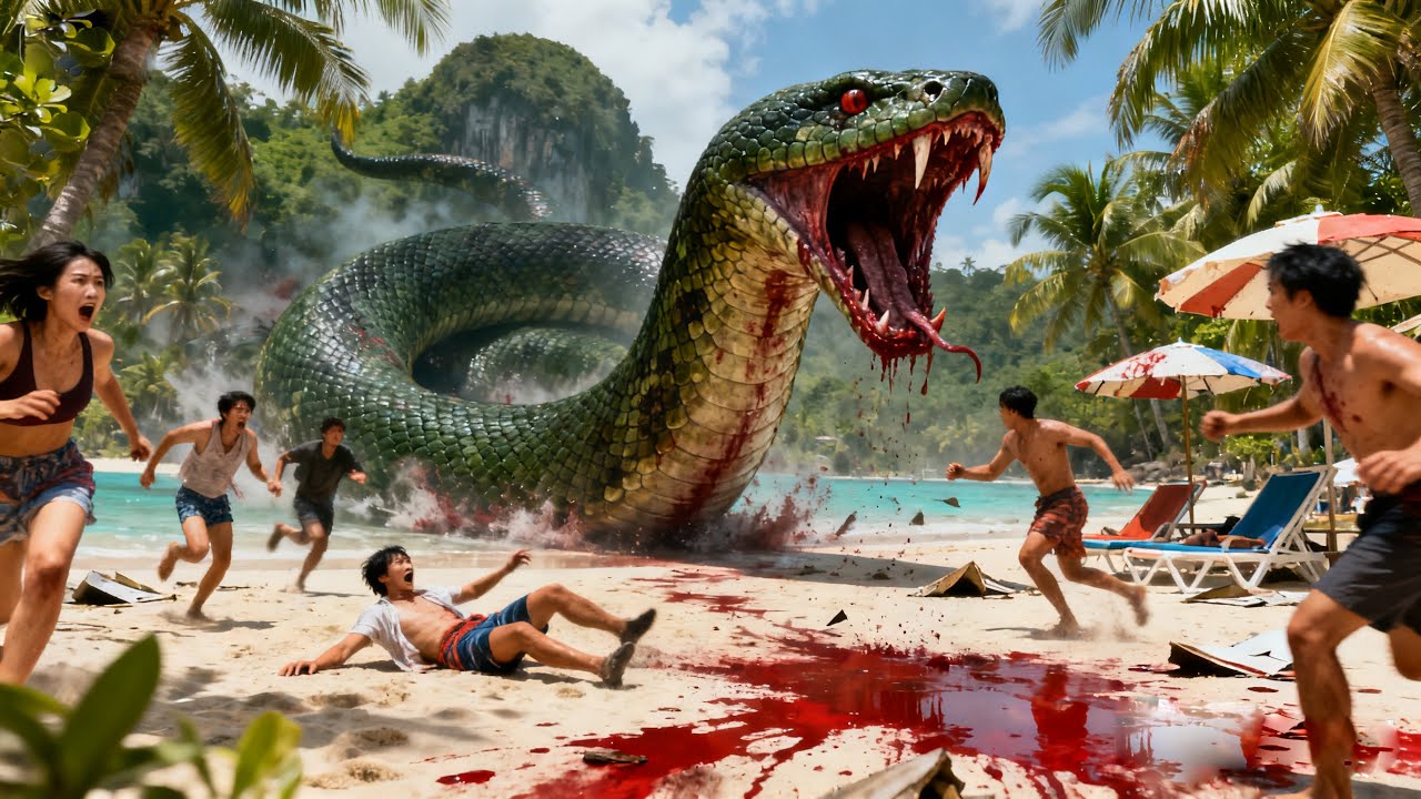 🔥嗜血巨蟒突襲海島，直面百公尺巨蟒！度假天堂秒變血腥捕獵場！#短剧 #悬疑