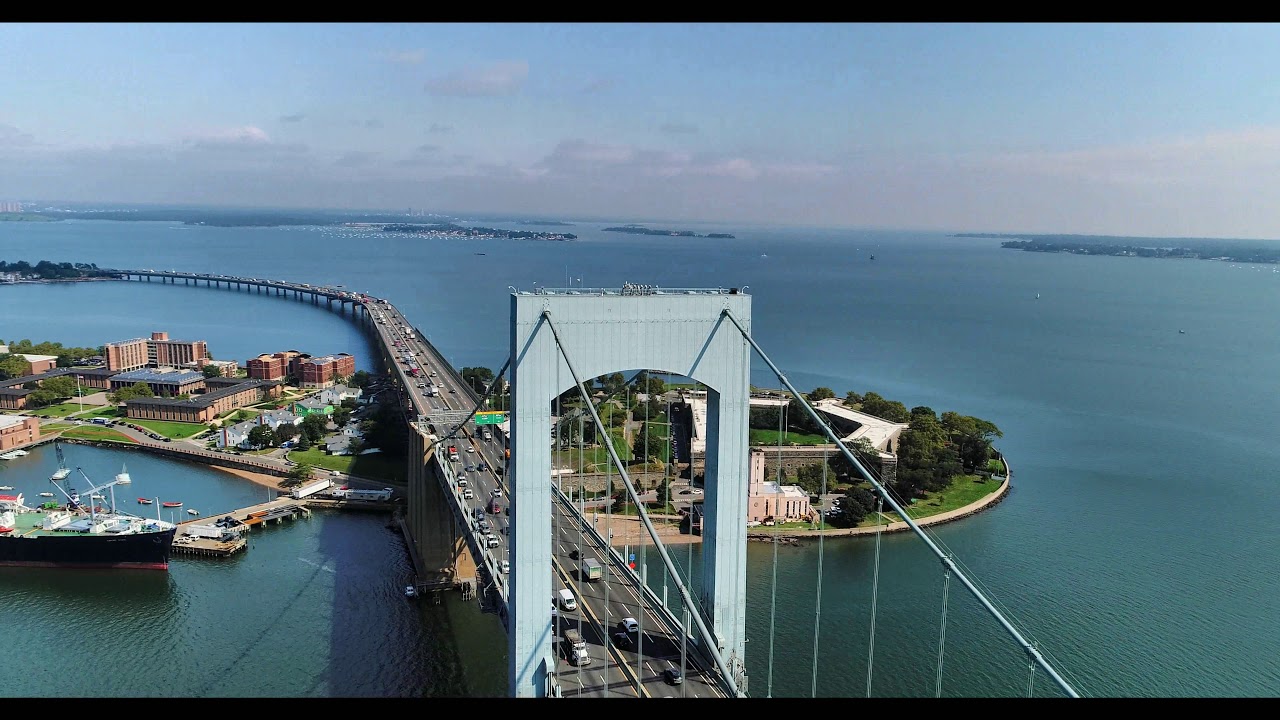 Aerial View of Throgs Neck Bridge, New York, in 4K
