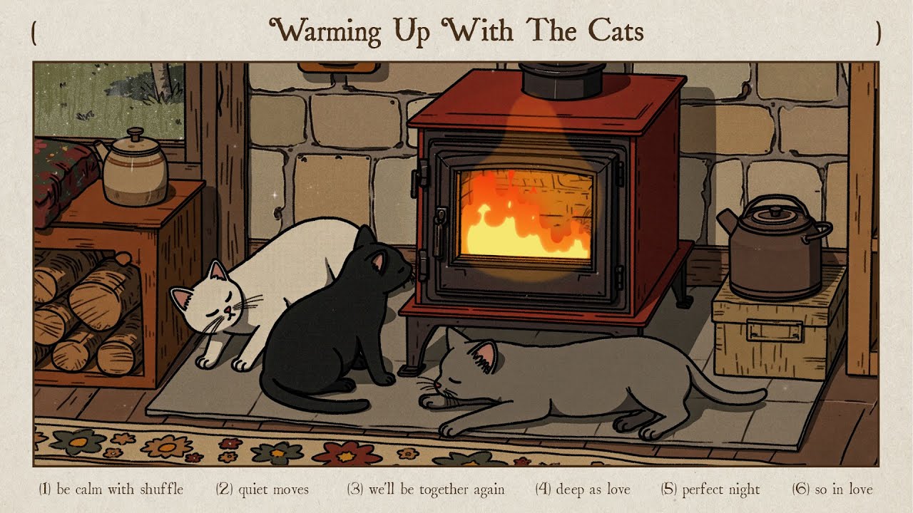 coming home in the pouring rain, warming up with the cats