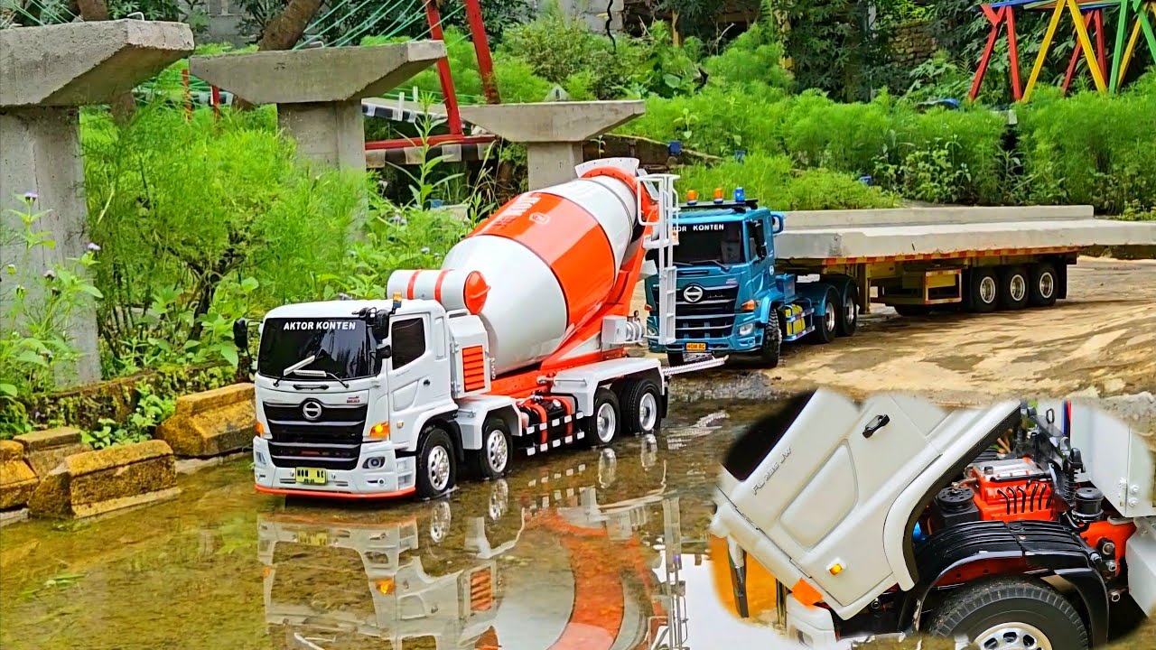 AKSI KE 84 ‼️ Pemasangan Jalan Layang Rc Truk Hino Trailer Vs Molen Angkut Beton Cor Seberat 70 KG 