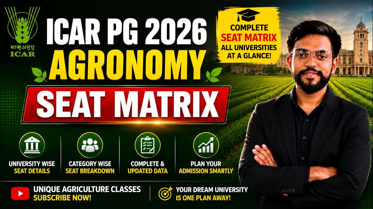 ICAR PG Agronomy 2026 Seat Matrix | All Universities Seat Matrix | Category Wise PG Seats