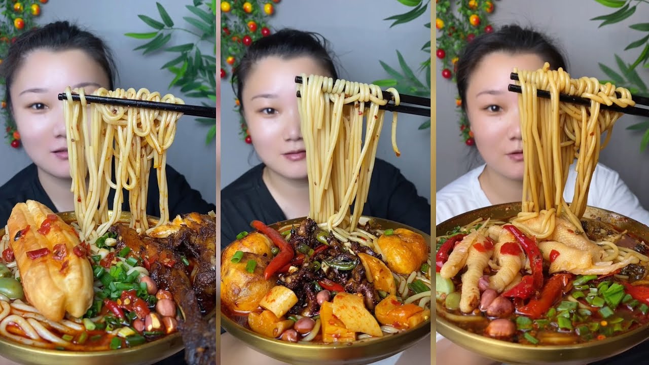 Yummy #17 ,Chinese mukbang, huge Spicy Noodles feast! 🍜 & Dumpling Soup 🍲😋
