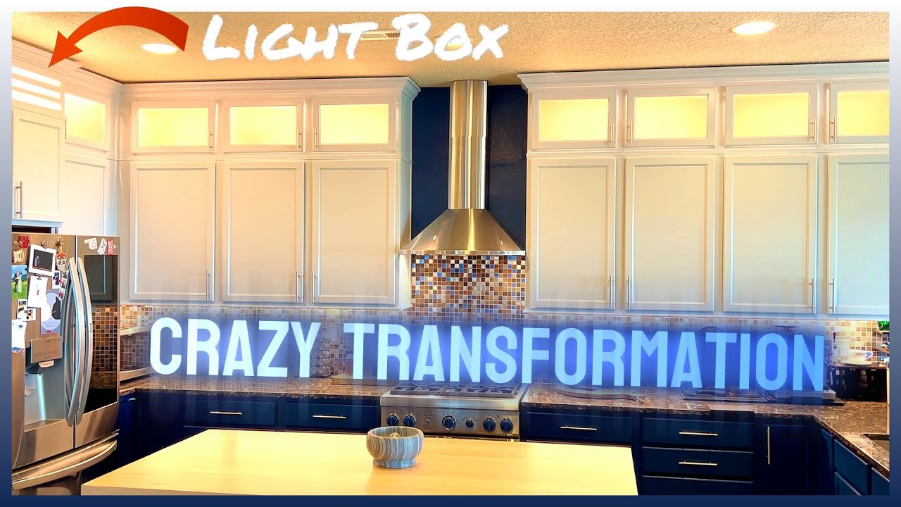 Extending Kitchen Cabinets to the Ceiling | Adding Upper Cabinets with Lights & Plexiglass!